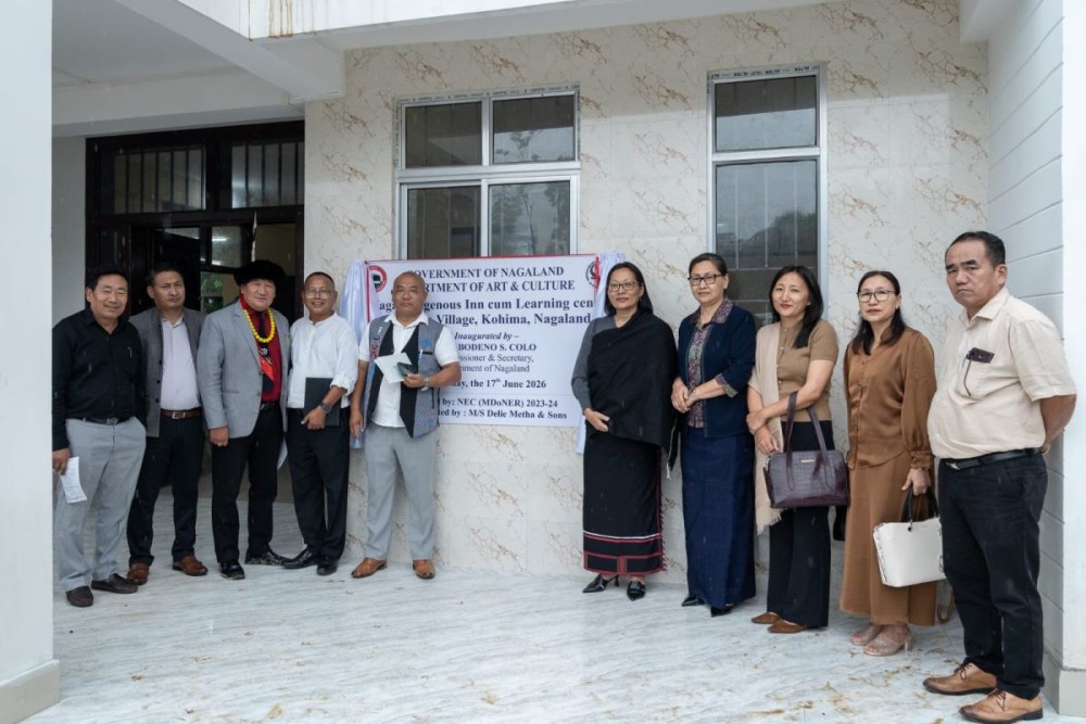 Dignitaries and others during the inauguration of Naga Indigenous Inn-cum-Learning Centre at Phesama in Kohima on June 17.
